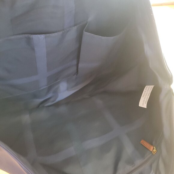 Joy Mangano Blue Leather Tote Bag With Brown Handles - Picture 11 of 12